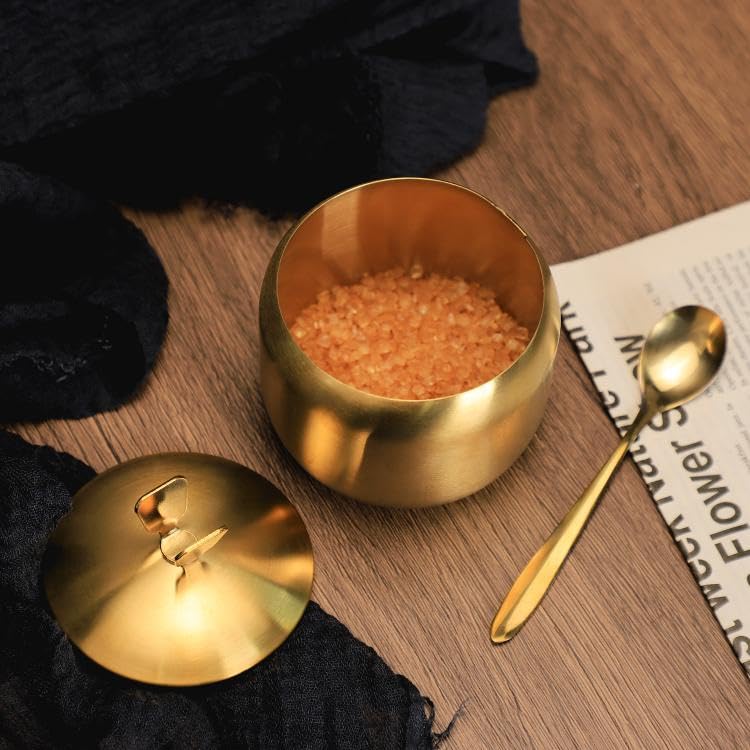 Mozacona Stainless Steel Sugar Bowl Spice Jar Storage Seasoning Pot with Lid Spoon - Image 3